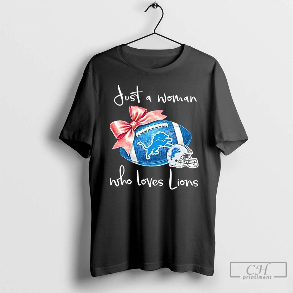 Classic Just A Woman Who Loves Detroit Lions Football Helmet T Shirts