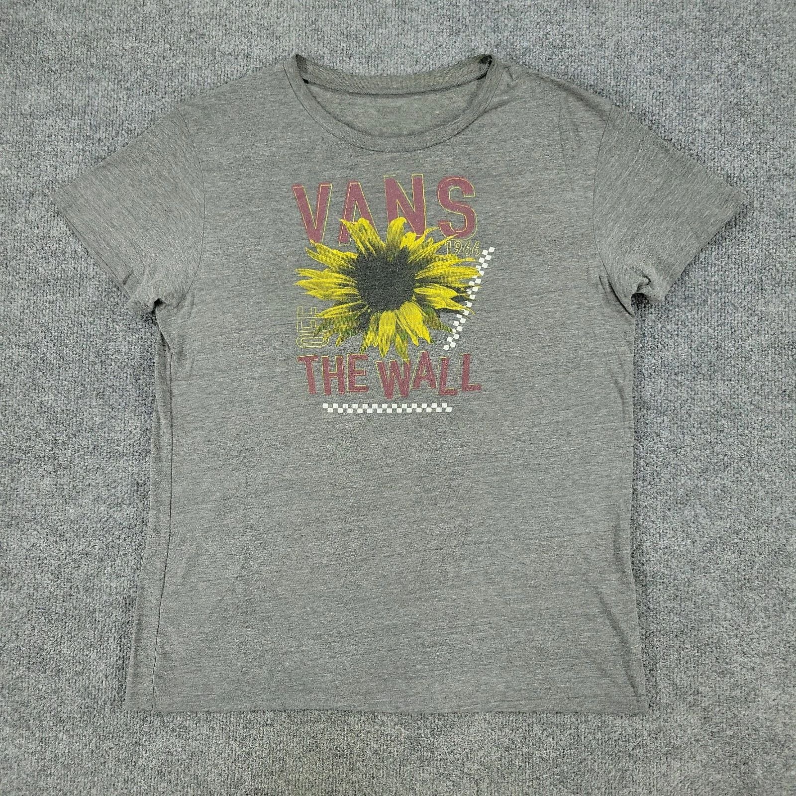 Vans Shirt Men's Medium Gray Off The Wall Floral Graphic Tee Short Sleeve Adult