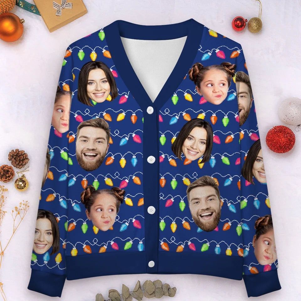 Custom Photo Christmas Joy Is Found In The Love Of Family - Family Personalized Custom Ugly Christmas Cardigan - Christmas Gift For Family