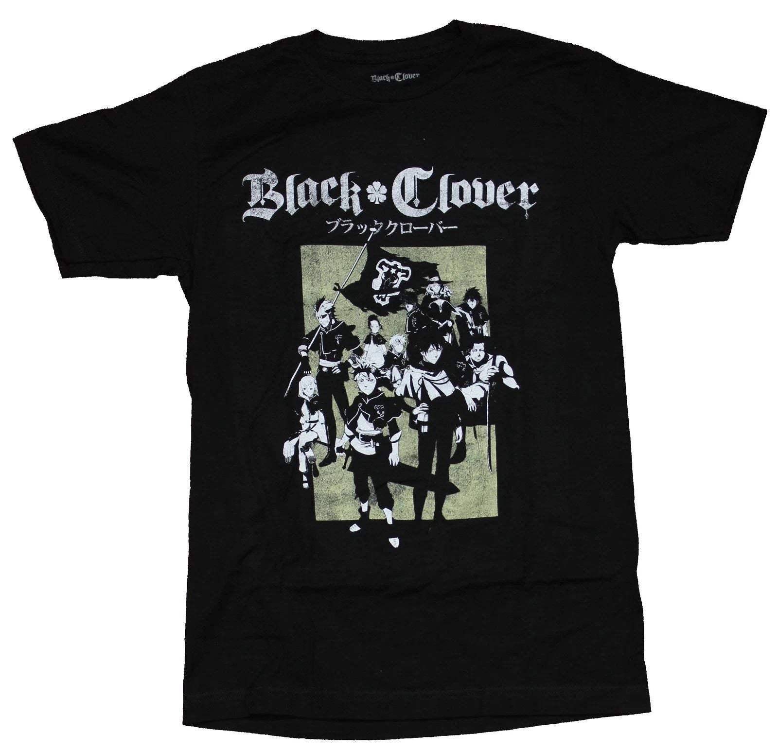 Black Clover Adult New T-Shirt - Distressed Standing Group Boxed Under Name
