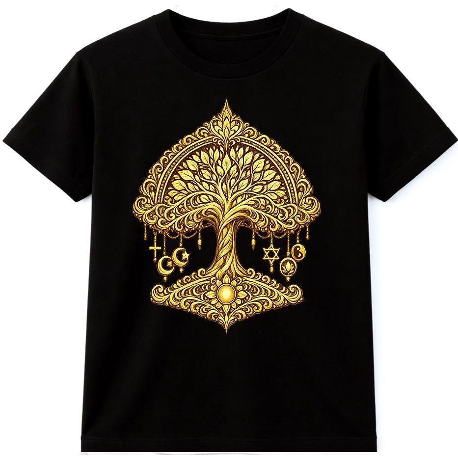 Tree Of Life T Shirt Gold Ornate Mandala Graphic Tee Sacred Geometry Style