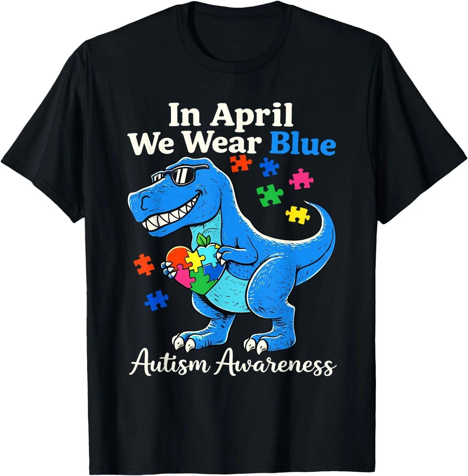 Funny T Rex with Puzzle Autistic Autism Awareness Men Boys Kid Adult T-Shirt