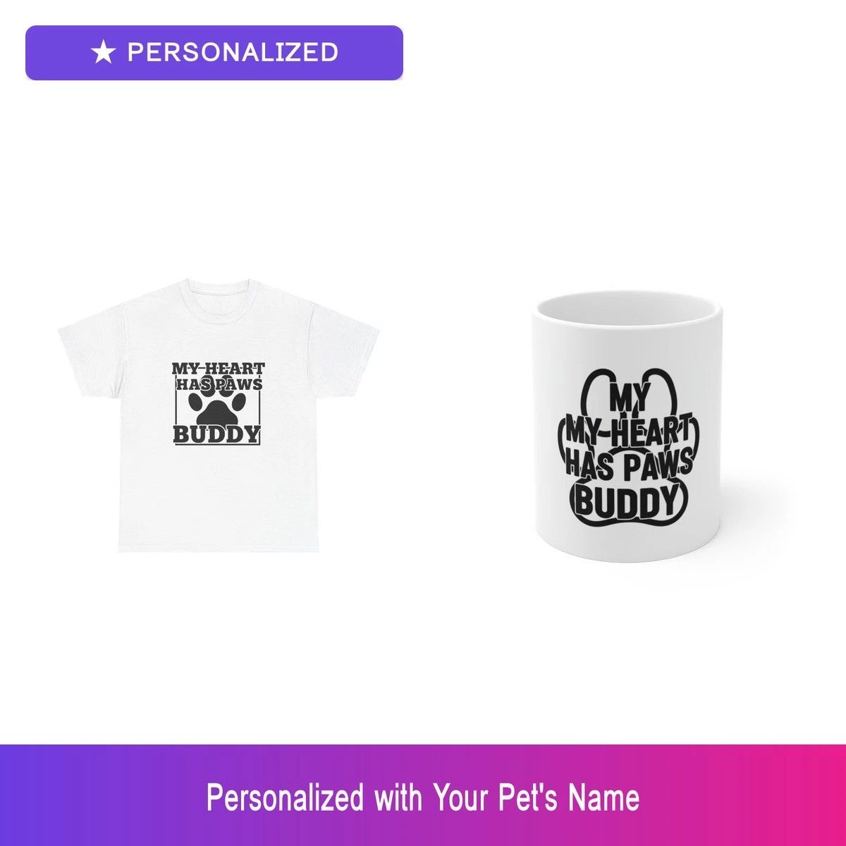 Custom Pet Paw Gift Set Shirt Mug Personalized Name Bundle Dog Lover