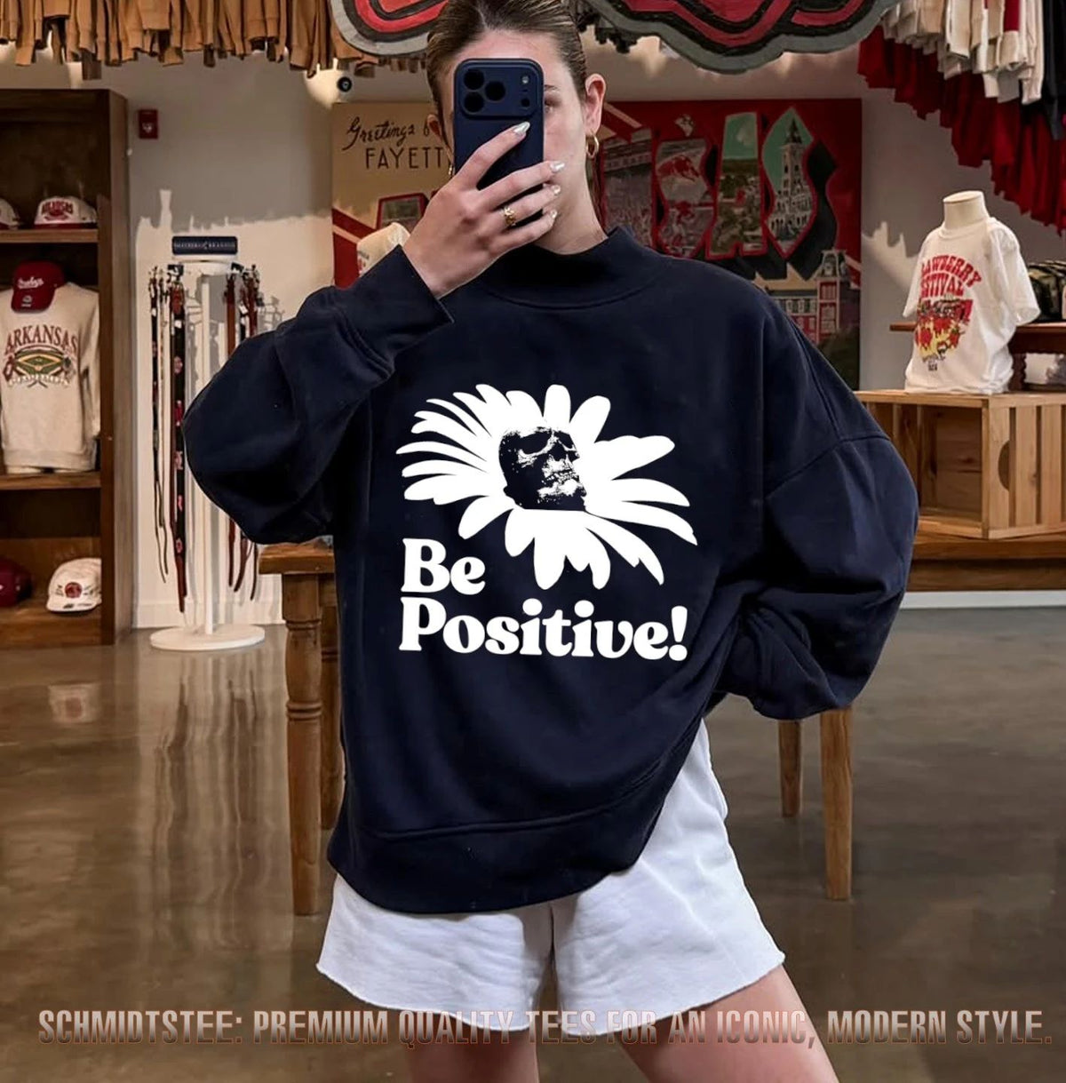 Be Positive Skull Daisy Flower goth shirt
