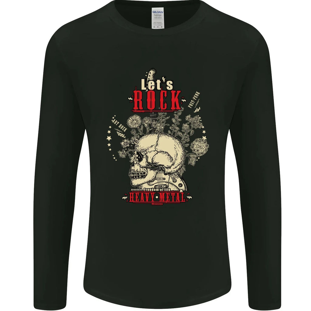 Lets Rock Heavy Metal Skull Mens Long Sleeve T-Shirt