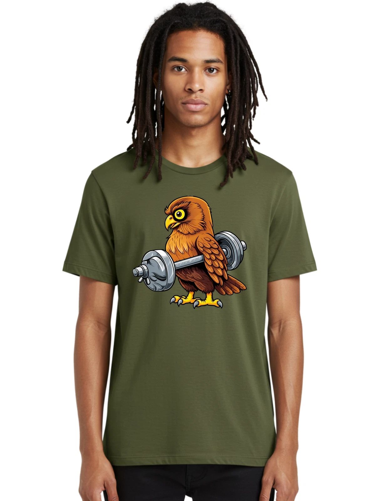 Owl-Lifting-Dumbbell-1 Mens Graphic Tee, 100% Cotton, Casual Summer Wear