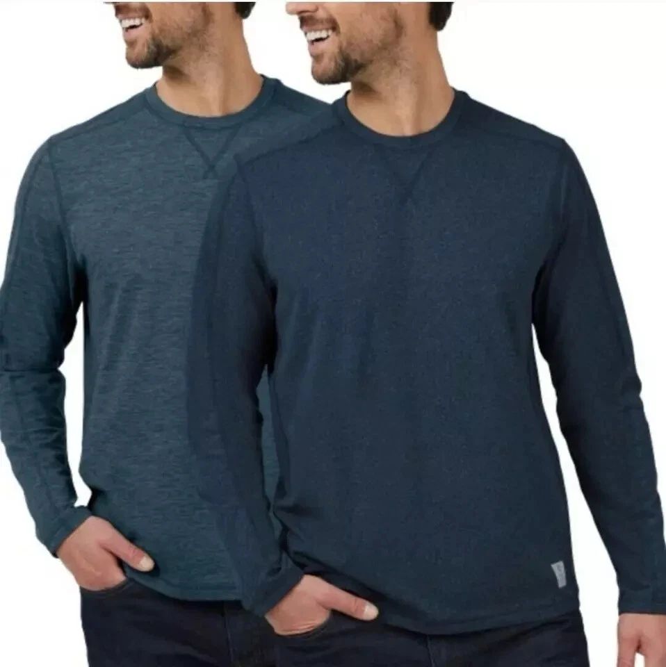 Rugged Elements Men's 2-Pack Sueded Long Sleeve Crew Tee, Navy/Blue, S