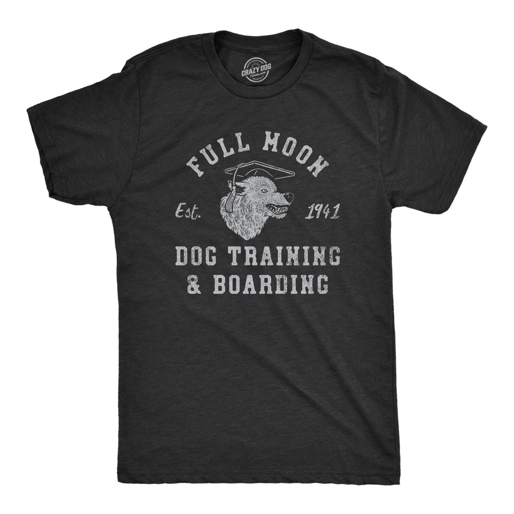 Mens Full Moon Dog Training and Boarding T Shirt Funny Halloween Werewolf Tee
