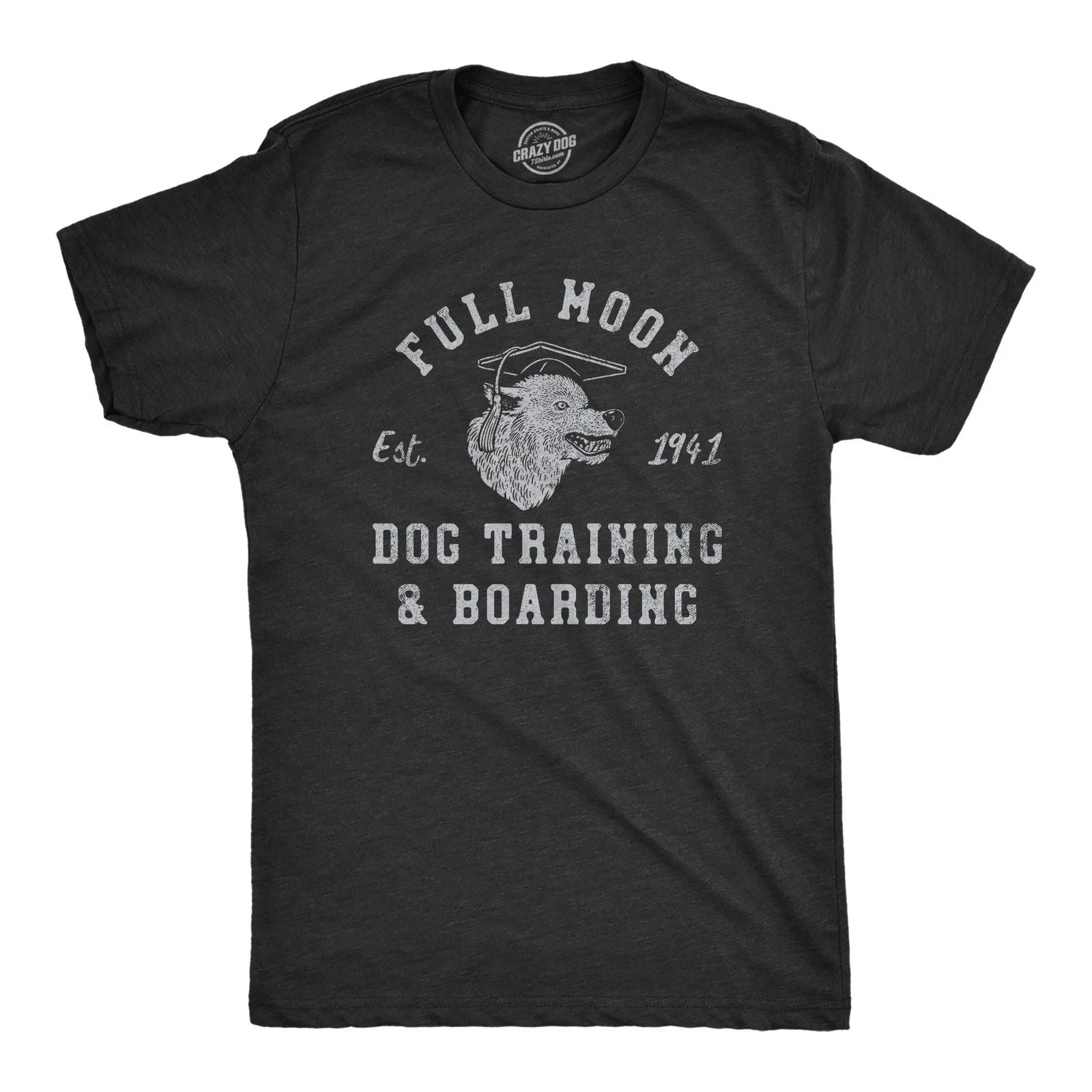 Mens Full Moon Dog Training and Boarding T Shirt Funny Halloween Werewolf Tee