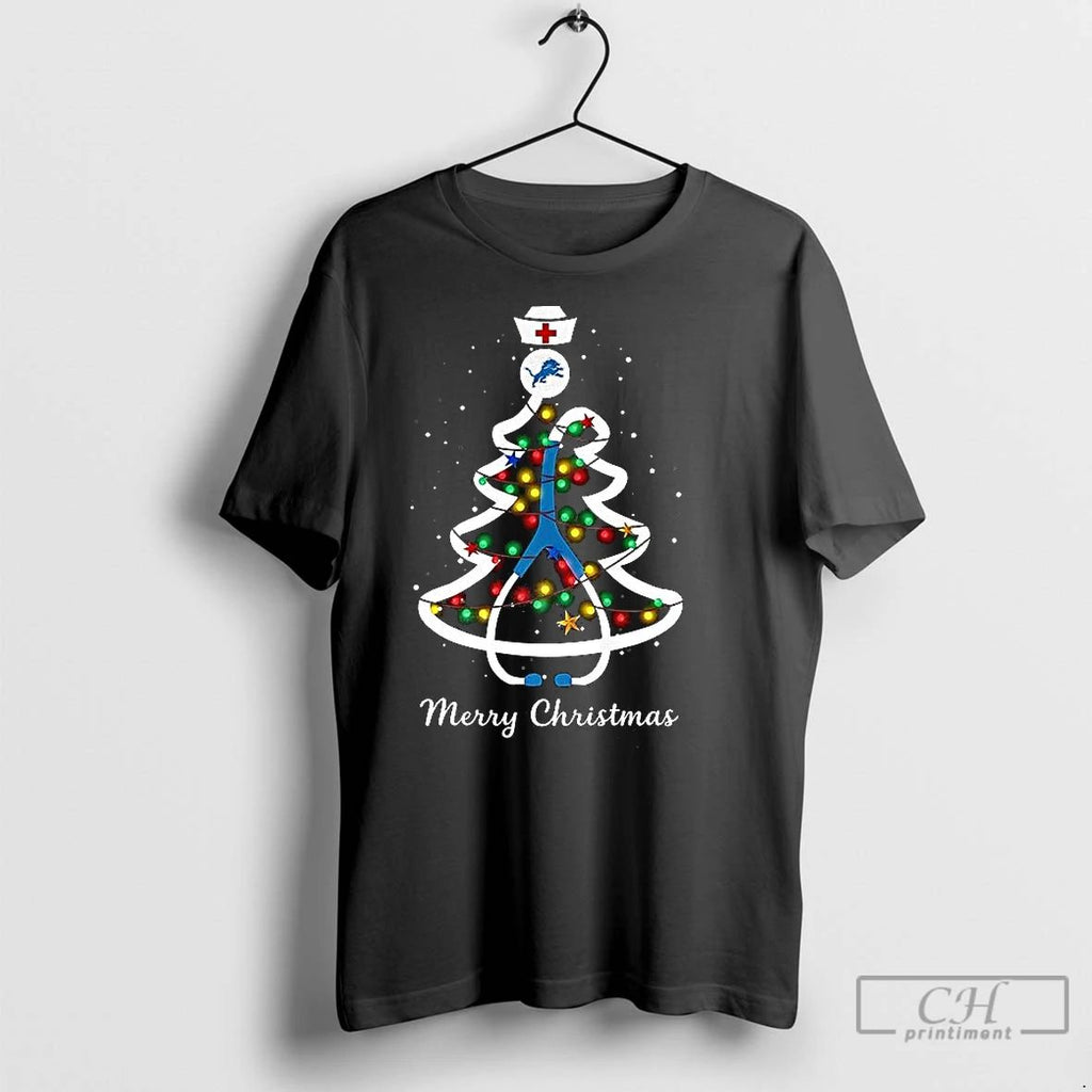 Classic Detroit Lions Christmas Tree Stethoscope Merry Christmas