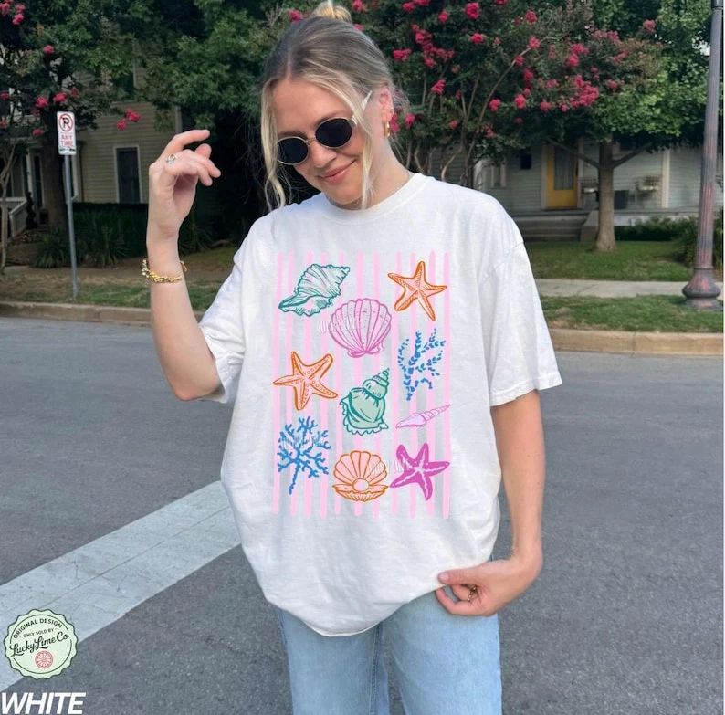 Beach Shirt, Summer Tee, Ocean Lover, Sea Shell Tee, Summer Vacation Tshirt
