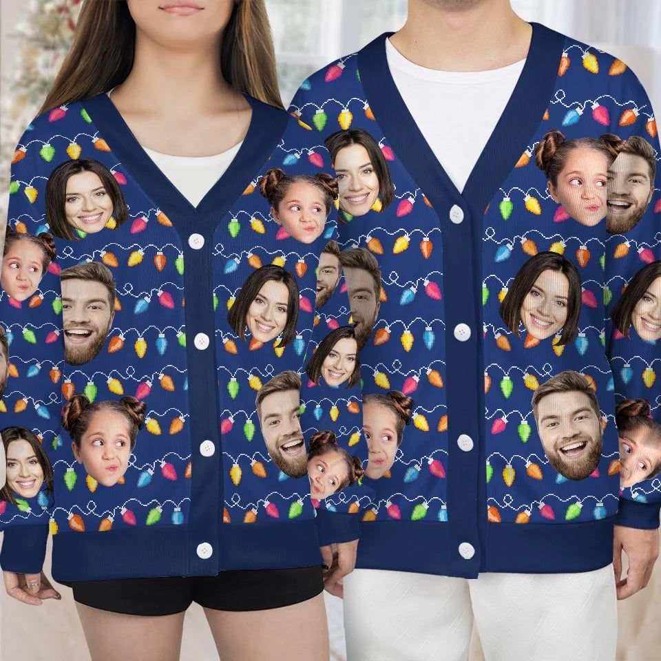 Custom Photo Christmas Joy Is Found In The Love Of Family - Family Personalized Custom Ugly Christmas Cardigan - Christmas Gift For Family