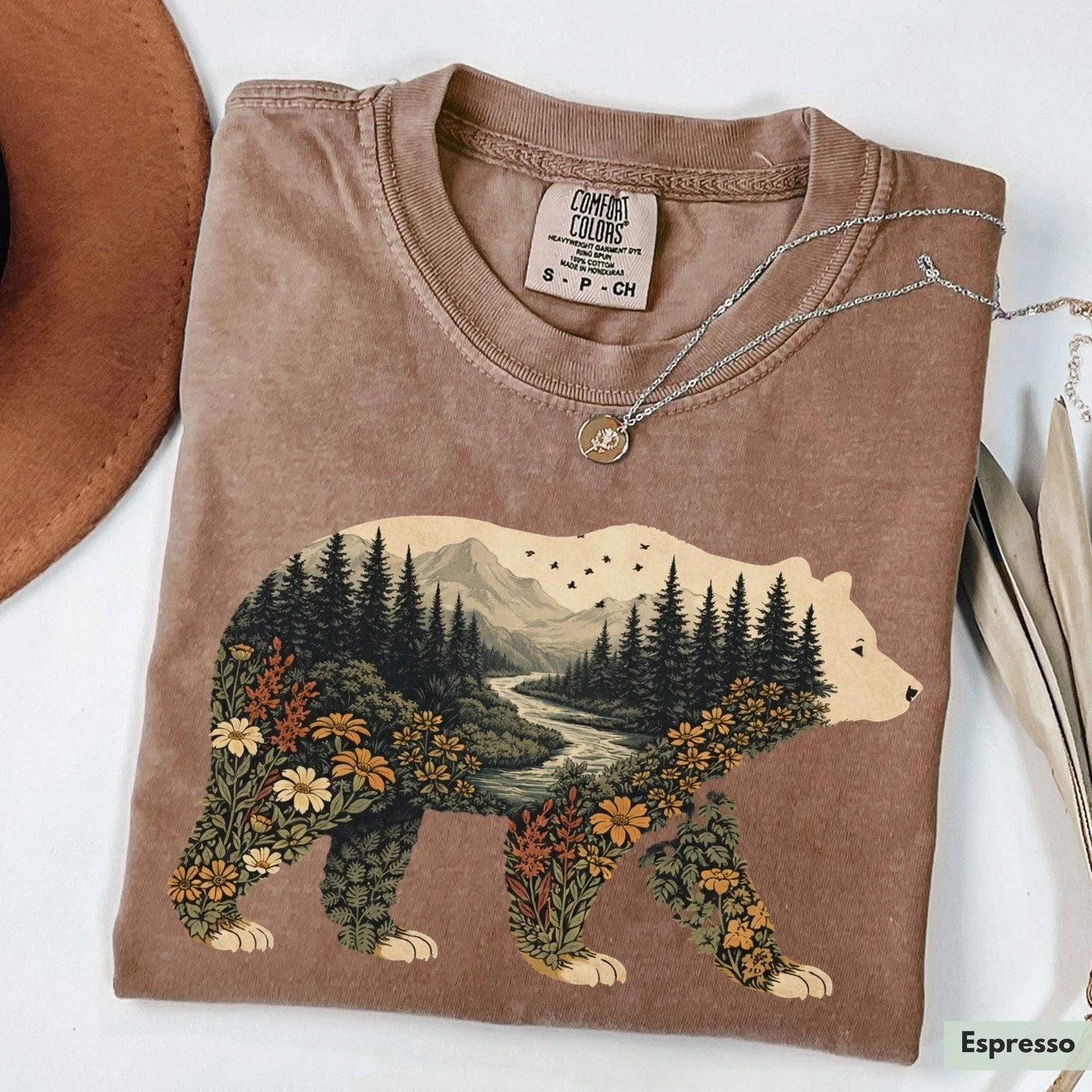 Comfort Colors® Nature Bear Shirt, Bear Lover Shirt, Boho Bear Floral Shirt, Nat