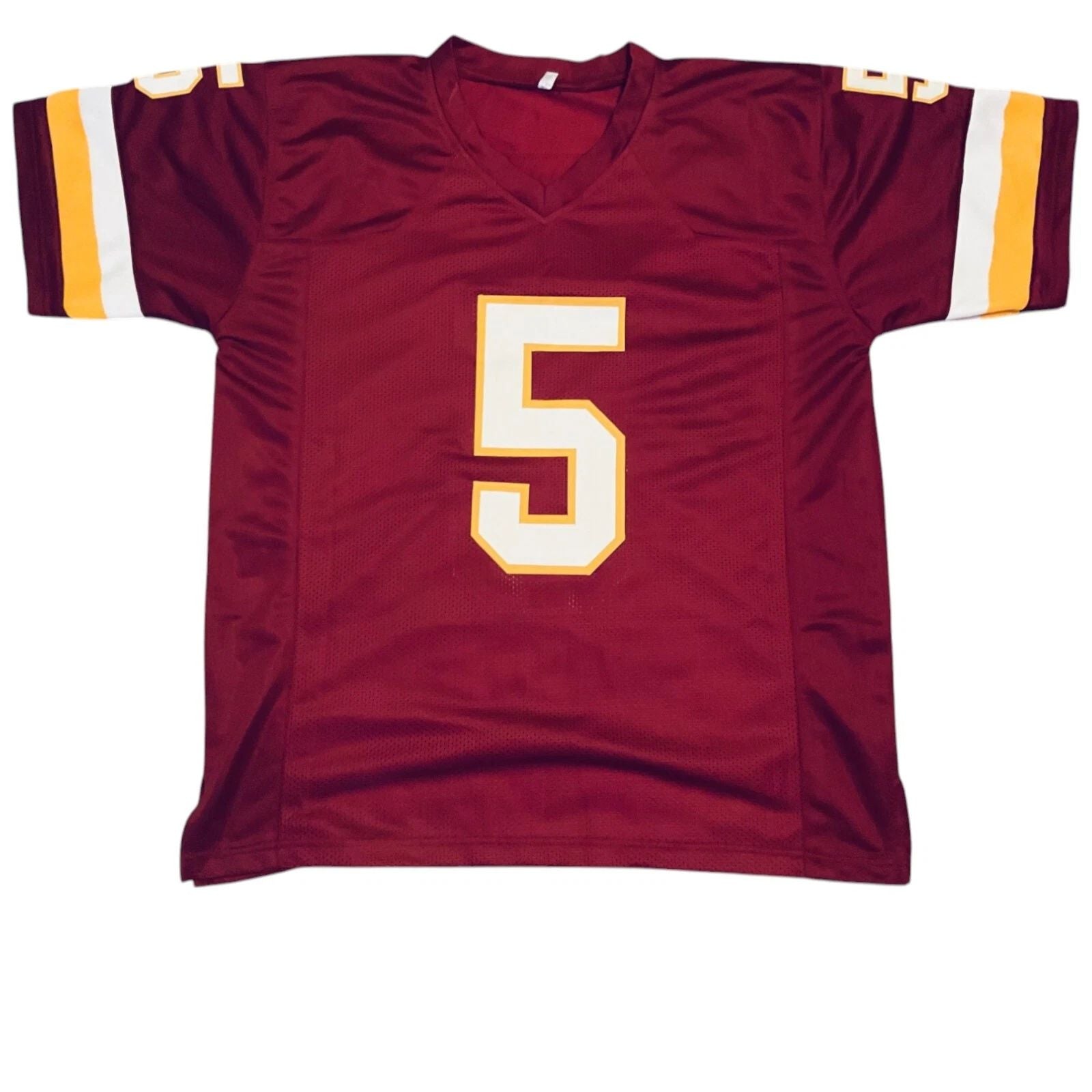 Custom #5 Burgundy Mesh Football Jersey