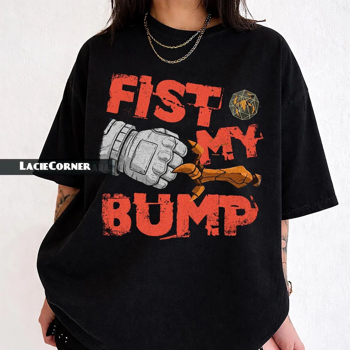 Fist Bump Alien Graphic T-Shirt, Funny Space Humor Unisex Classic Tee Shirt