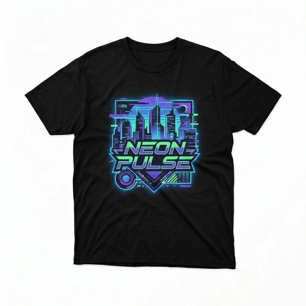 Neon Pulse Cyberpunk City T-Shirt - Retro 80s Futuristic Synthwave Streetwear