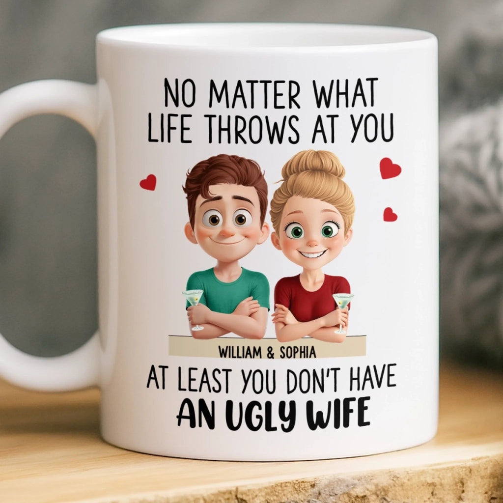 Custom Mug - Personalized Anniversary Wedding Gifts For Husband, Wife, Couple - Zero Ugly Wife Detected