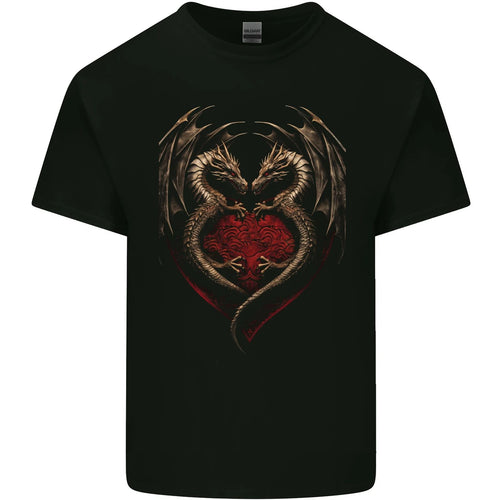 2 Fantasy Dragons in a Heart Shape Gothic Goth Mens Cotton T-Shirt Tee Top