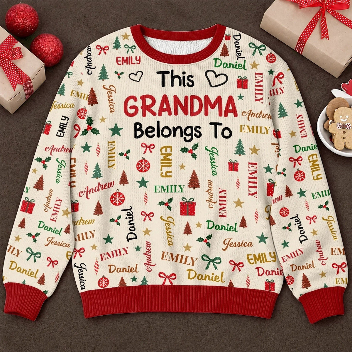 Custom Name Grandma and Grandpa Family Christmas Gifts - Personalized Ugly Sweatshirt