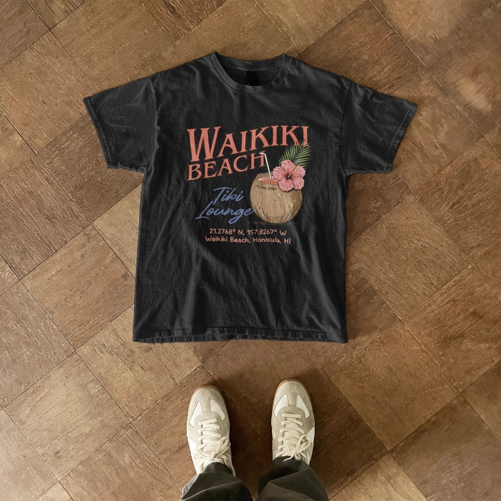 Waikiki Beach Tiki Lounge T Shirt Black Shirt