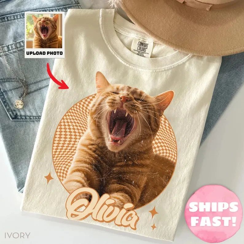 Custom Cat Comfort Tee Shirt Funny Cat Lover Gift Soft Cotton