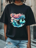 Women'S Oversized Fantasy Mermaid Graphic T-Shirt - Vibrant Multicolor Hair &