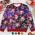 Custom Photo Funny Family Pet Face Neon Light Style - Personalized Unisex Ugly Sweater