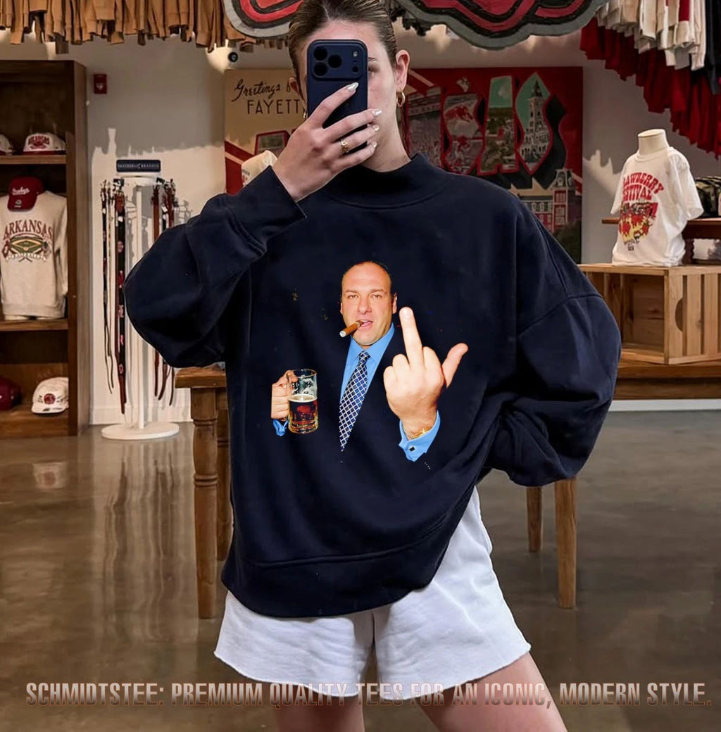 James Gandolfini as Tony Soprano from The Sopranos middle finger smoking and beer shirt