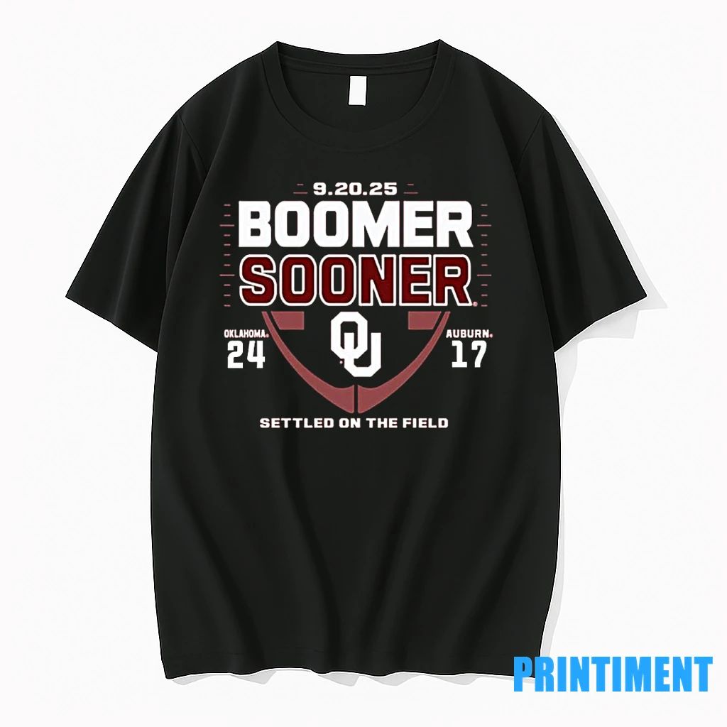 Boomer Sooner Settled On The Field Oklahoma Sooners 24 17 Auburn Tigers Score Tshirts Sweater