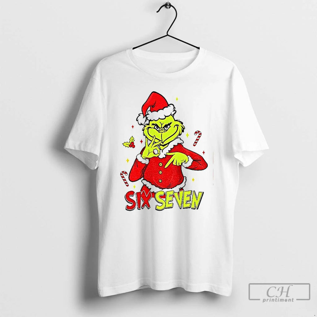 Classic Grinch Santa 6 7 Six Seven Meme Christmas Mean Guy T Shirts