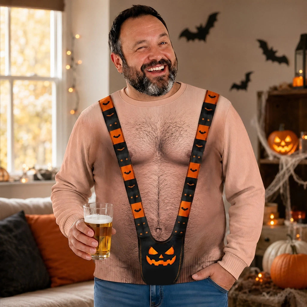 Custom Funny Ugly Sweatshirt - Personalized Halloween Birthday Gifts For Men - Spooky Mankini On Full Display