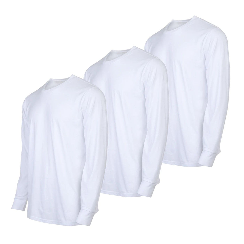 3 Pack Men's T-Shirts Cotton Long Sleeve Crew Neck with Ridded Cuff Solid Causal