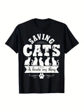 Men's Ng Cats Is Kinda My Thing Graphic Tee Funny Cat Rescue Shirt w/Bold Typogr