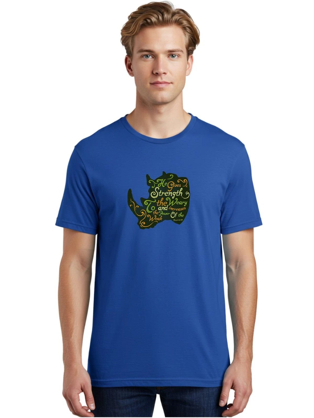 He Gives Strength Mens Graphic Tee, 100% Cotton, Casual Summer Wear