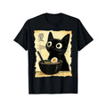 Men's Kawaii Anime Cat & Ramen Graphic T-Shirt - Japanese-Inspired Funny Design