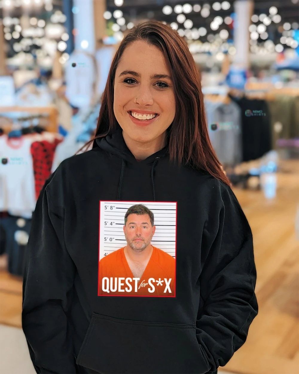 Quest for SX Mugshot funny parody shirt