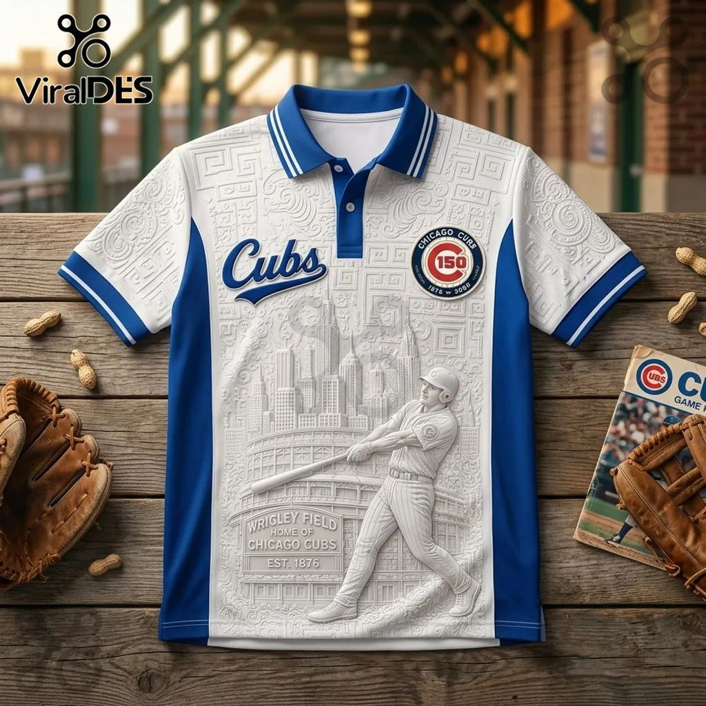 Chicago Cubs 150th Anniversary White Polo Shirt