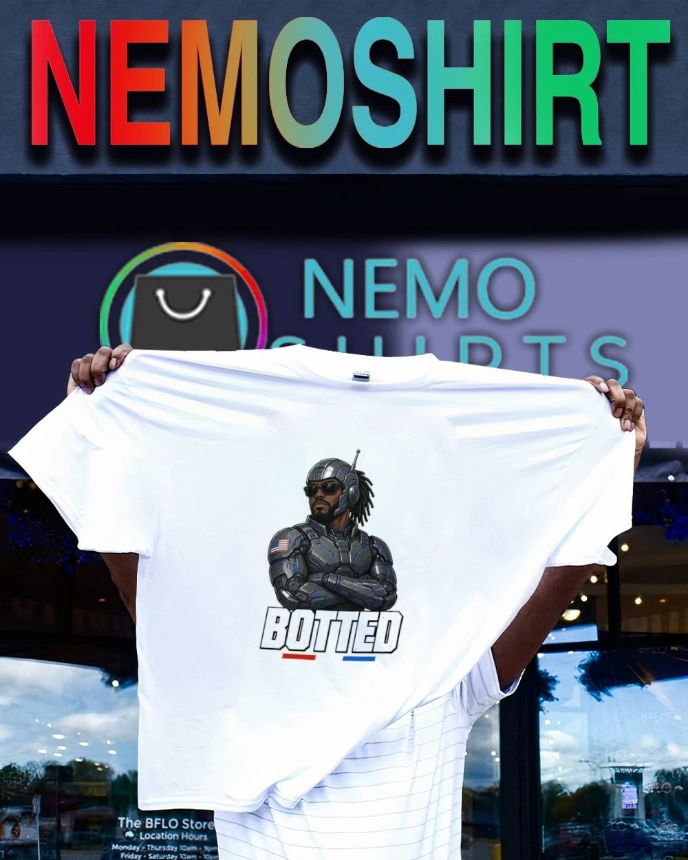 Botted Cybernetic Soldier with American Flag Patch shirt
