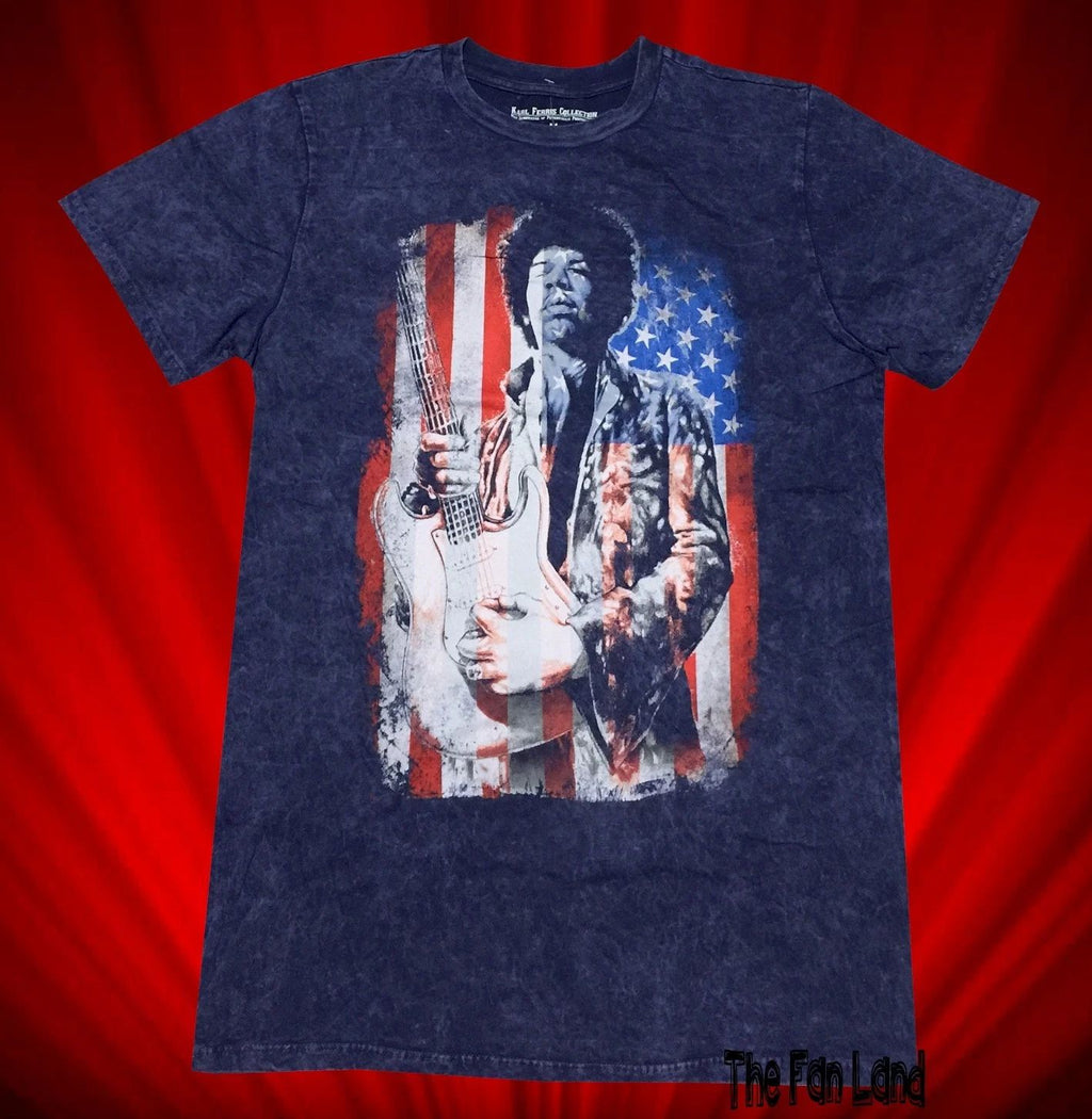 New Jimi Hendrix American Flag Mineral Wash Men's Vintage T-Shirt