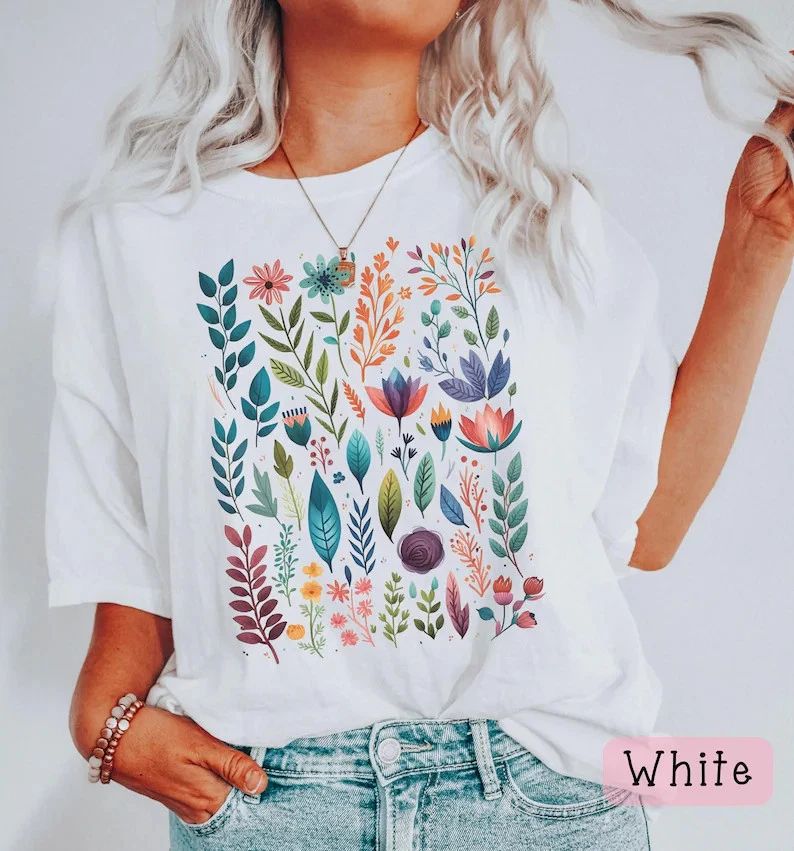 Boho Watercolor Floral Comfort Tee Shirt Soft Flower Relaxed