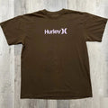 Hurley T-Shirt Mens XL Brown Short Sleeve Purple Spell Out Logo Crew Neck Surf