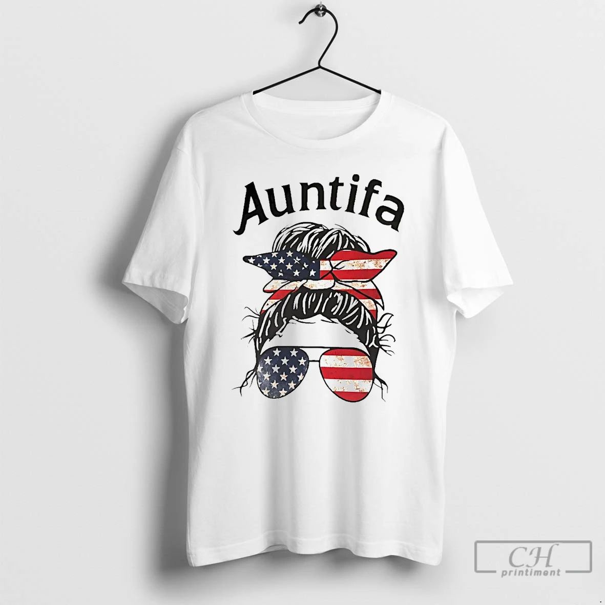 Classic Messy Bun Auntifa American Flag T Shirts