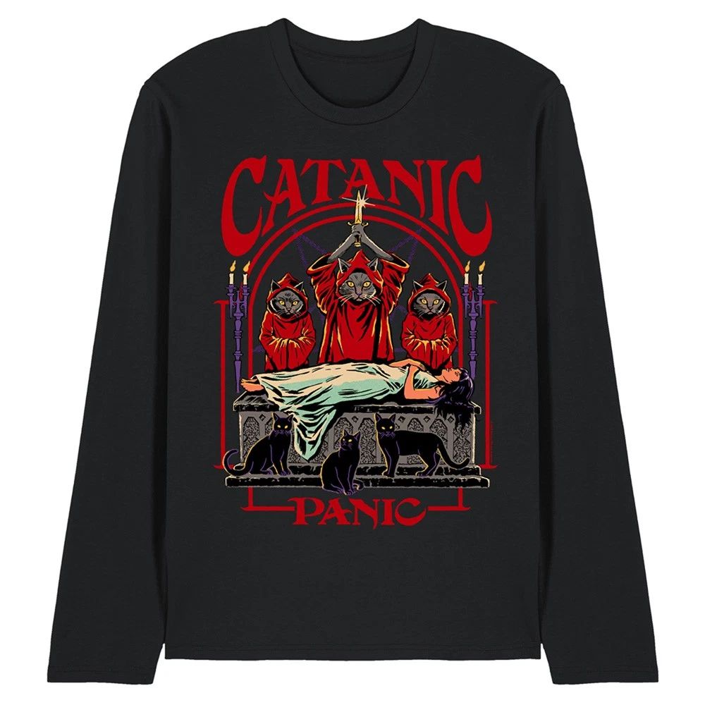 Steven Rhodes Catanic Panic Unisex Long Sleeve T-Shirt S-2XL, Black