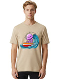 Octopus-Surfing-1 Mens Graphic Tee, 100% Cotton, Casual Summer Wear