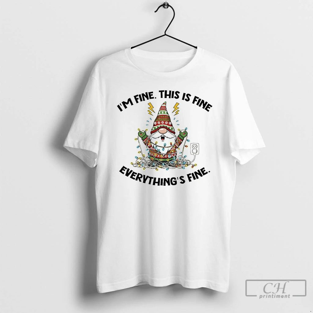 Premium Gnome Christmas Tree Im Fine This Is Fine Everythings Fine Merry Christmas T Shirts