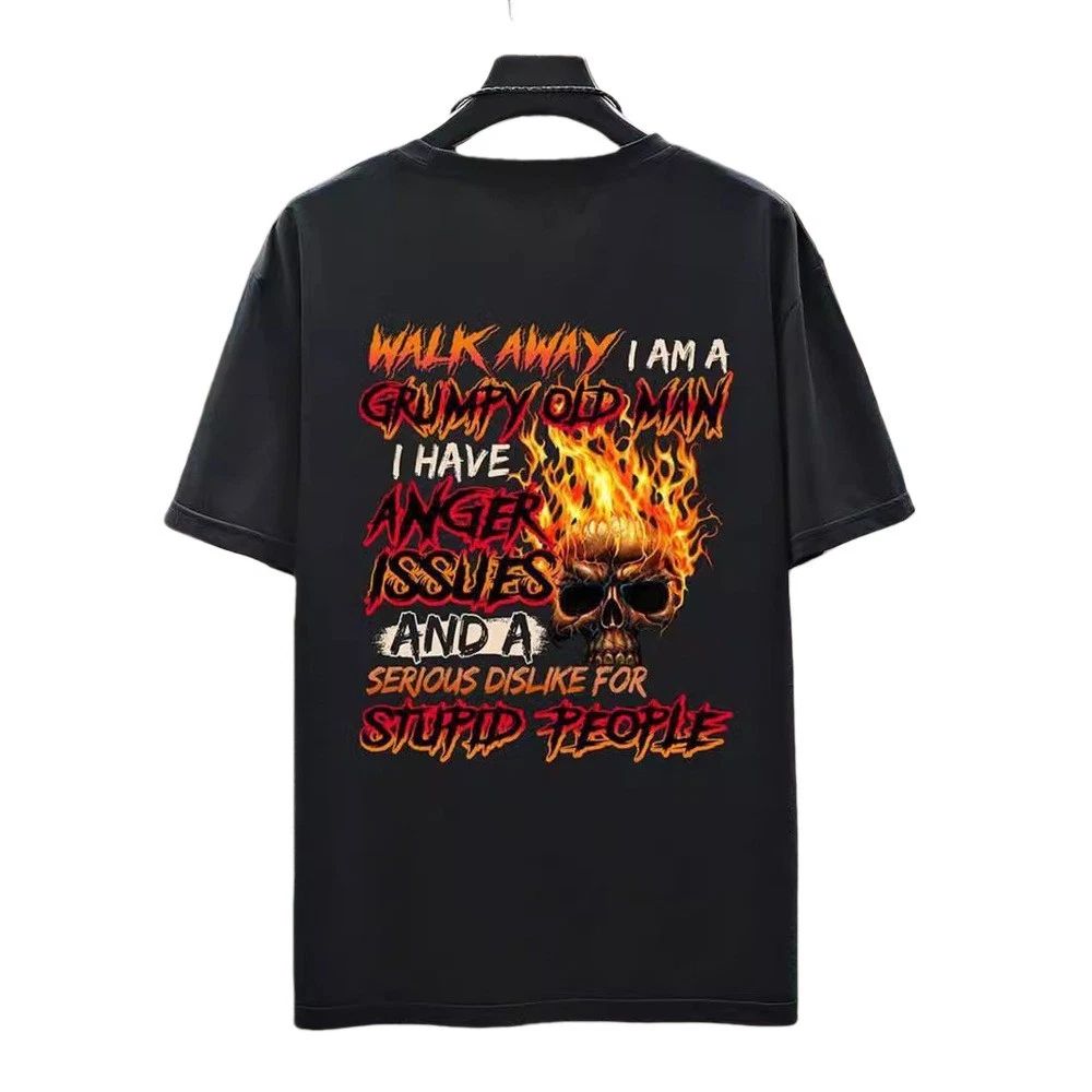 Mens polyester black loose printed T shirt for holiday and vacation use