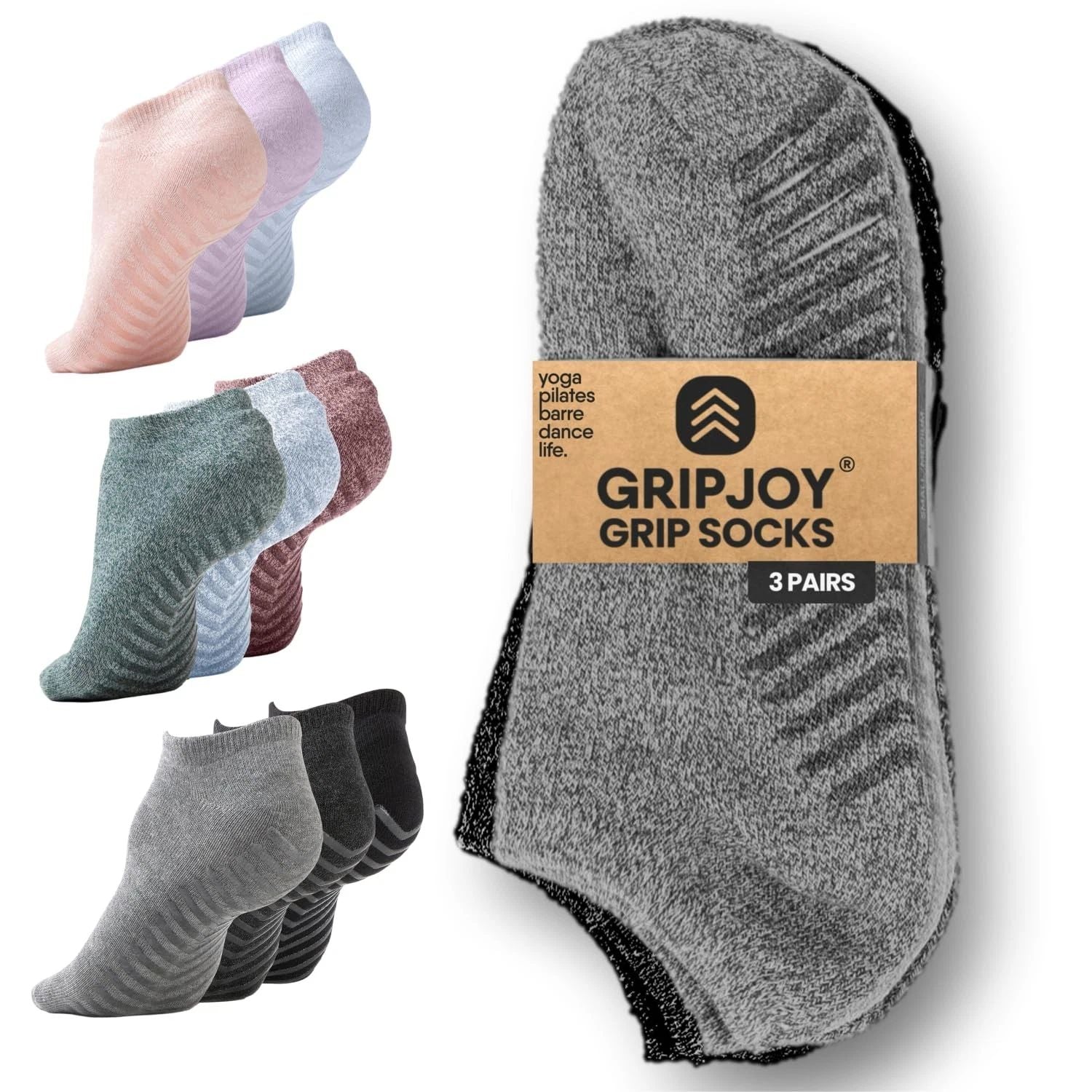 Grip Socks 3-Pack, Non Slip Socks for Yoga, Pilates, Barre, Dance, Enhanced S...