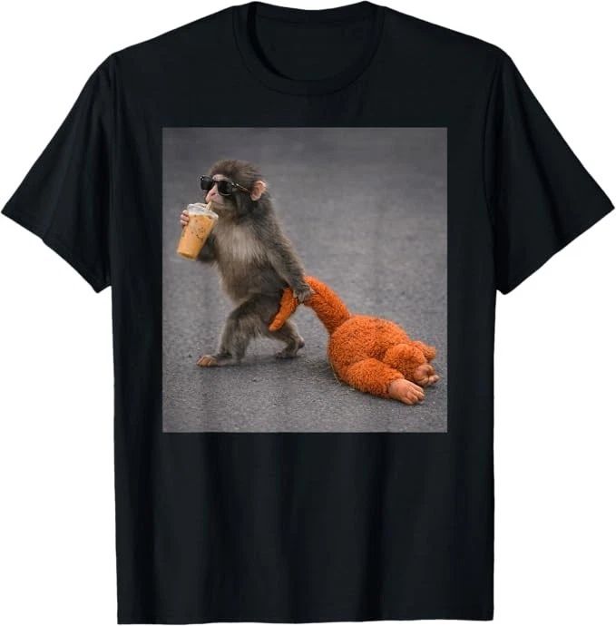 Baby Monkey Punch Drinking Iced Coffee T-Shirt