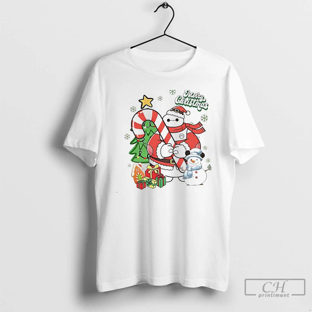 Classic Baymax Santa Candy Cane Christmas Tree White T Shirts