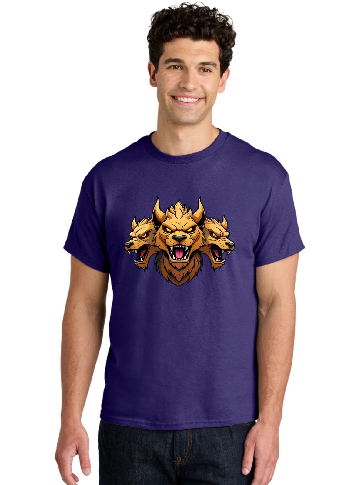 Cerberus-Wolf-Heads Mens Graphic Tee, 100% Cotton, Casual Summer Wear